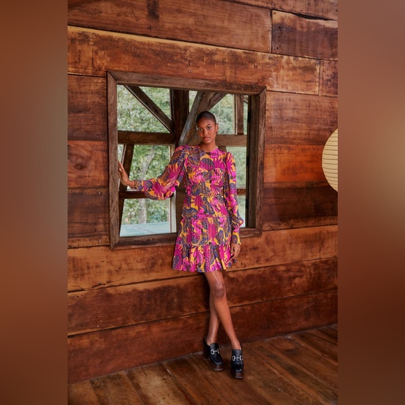 FARM Rio Yellow Fruit Dream Long Sleeve Mini Dress - Picture 2 of 7